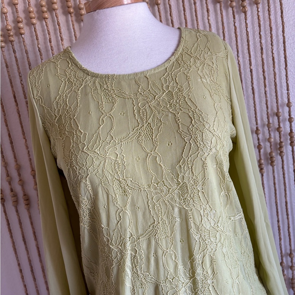 Sweet Salt Light Green Lace Long Sleeve Boho Playground Prep Fairycore Blouse M - Picture 3 of 5